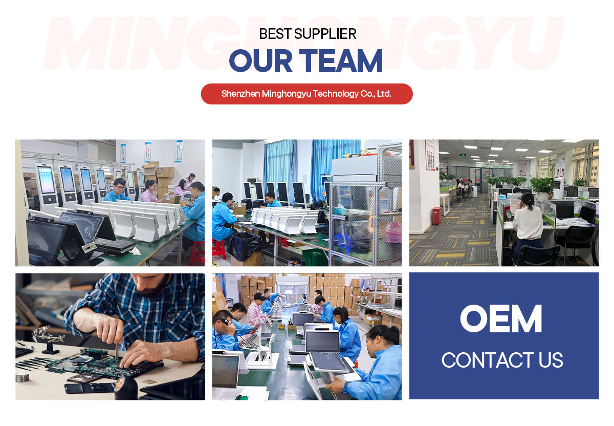 MHY engineers assembling self-service kiosks in the Shenzhen workshop