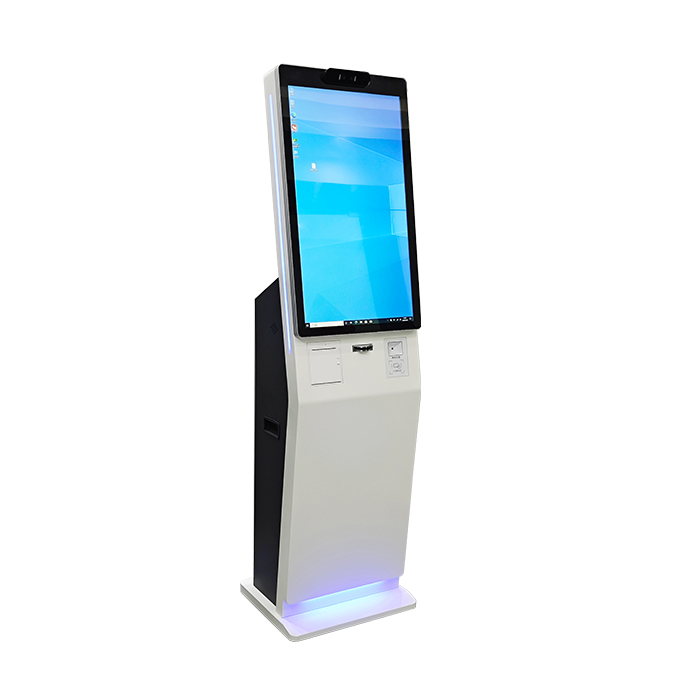 Floor-standing self-service verification kiosk with embedded passport reader